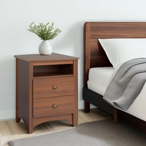 Prepac Sonoma 2 Drawer Nightstand: Elegant Bedroom Furniture, Bedside Table with Open Shelf, 23.25"W x 16"D x 28"H, Cherry Prepac