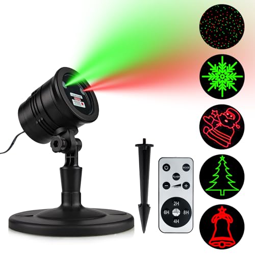 Christmas Laser Lights, Projector Lights Landscape Spotlight Red and Green Star Show with Christmas Decorative Patterns for Indoor Outdoor Garden Patio Wall YINUO LIGHT