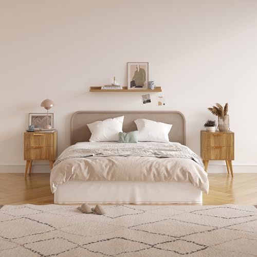 YAUKOMEL Mid Century Modern Nightstand,Small Bedside Table with 2 Drawers,Fluted Side Table,Walnut Brown End Table for Living Room,Bedroom,Small Space,Caramel Oak 11.8" D x 16" W x 22.4" H CTG55BR YAUKOMEL