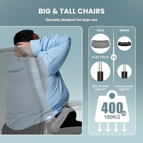 IWMH Executive Office Chair, Ergonomic Big and Tall Computer Desk Chair, High Back with Padded Flip-up Armrest, Lumbar Support Swivel Rolling Chair Grey IWMH