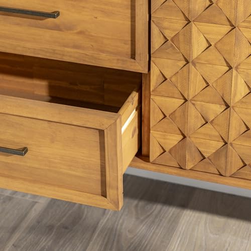 Walker Edison Deluca Boho Solid Wood 2 Door Sideboard with Prism Detail, 58 Inch, Caramel Walker Edison