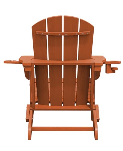 SERWALL Adirondack Chair with Cup Holders - Composite Adirondack Chairs HDPE Outdoor Chairs All Weather Use- Orange SERWALL