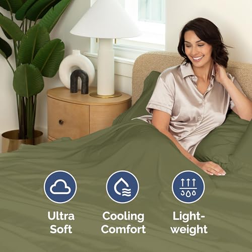 Queen Size Flat Sheet - Hotel Quality Top Flat Bed Sheet Only - Ultra-Soft, Breathable & Cooling - Fade & Wrinkle Free - Easy-Care, Stain & Shrink Resistant Bedding - Easy-Fit & Oeko-Tex - Sage Green CGK Unlimited