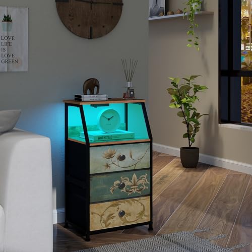 Tohomeor Dresser with Fabric Drawers Nightstand with 2 Tier Shelf Storage Tower for Bedroom Hallway Entryway Closet Organizer Sofa Beside Table Furniture (Multi, 3 Drawers) Tohomeor