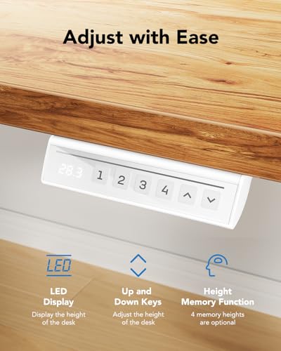 HUANUO Electric Standing Desk, Whole Piece Desktop, Adjustable Height Computer Desk, 4 Height Memory Settings, Sit Stand Up Desk for Home Office, 48" x 24", Light Vintage HUANUO