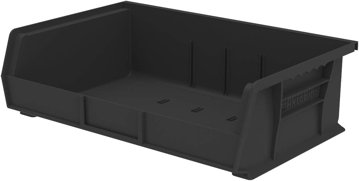 Akro-Mils 30255 AkroBins Plastic Storage Bins, Space-Saving Stackable Bins for Garage, Pantry, Craft Organization, 11-" x 16-" x 5-", Black, 6-Pack Akro-Mils
