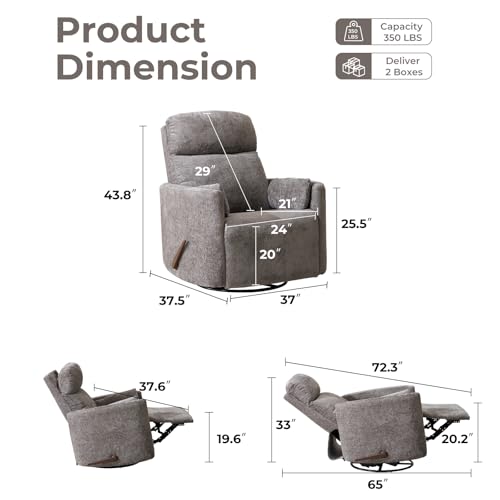 Oversized Swivel Rocker Recliner with Massage and Heat, Swivel Nursery Recliner With Adjustable Headrest, Manual Rocker Recliner Chair with Two Removable Pillows, Rocking Nursery Chair, Dark Grey