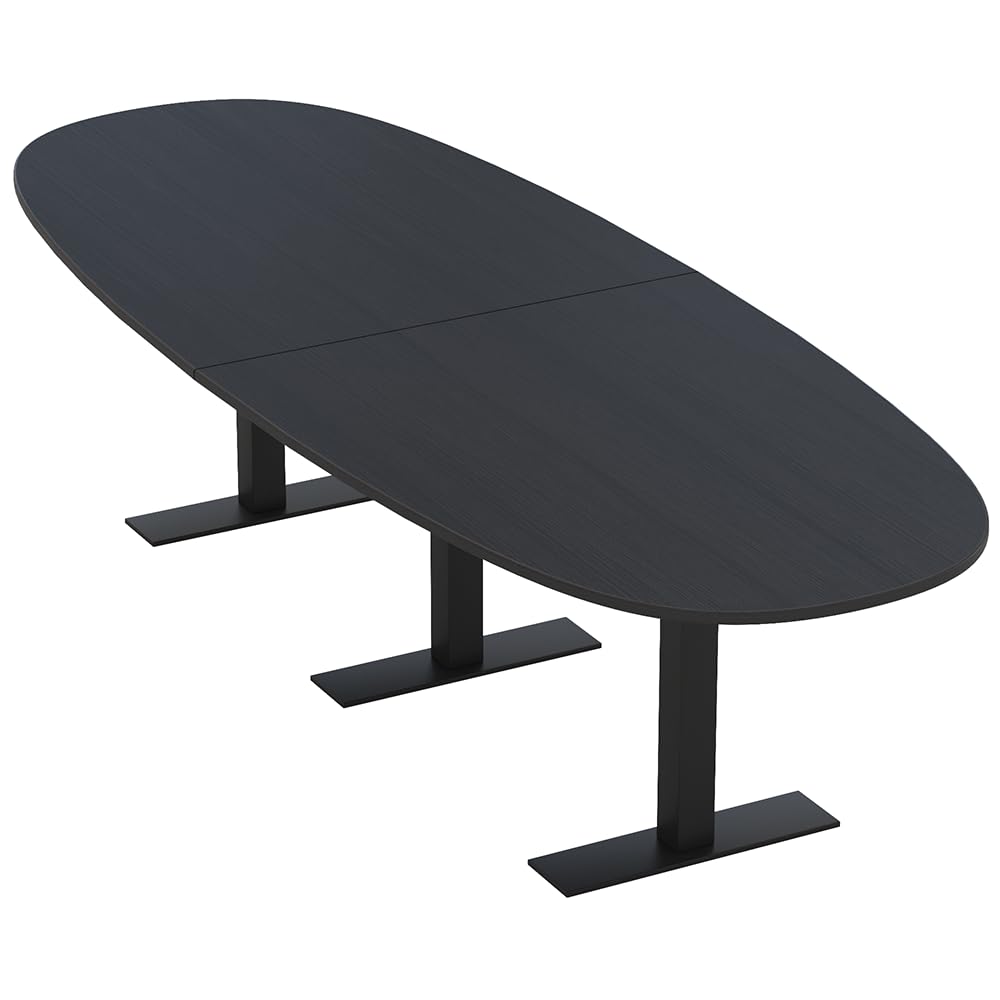 SKUTCHI DESIGNS INC. 10 Person Modular Conference Table with Metal T-Bases | Boat Oval Shape| Harmony Series | 10Ft | Black Cypress with Matte Black Base SKUTCHI DESIGNS INC.