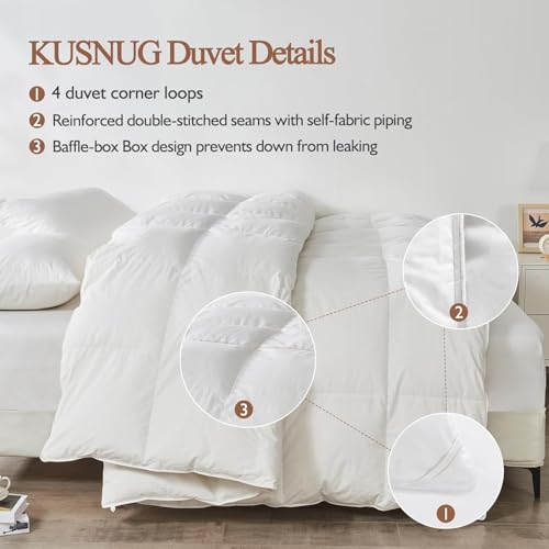 KUSNUG 100% Organic Cotton Feather & Down Fibers Comforter Twin Size, All-Season Hotel-Style Hypoallergenic Duvet Insert, Ivory White 68x90 Inch KUSNUG