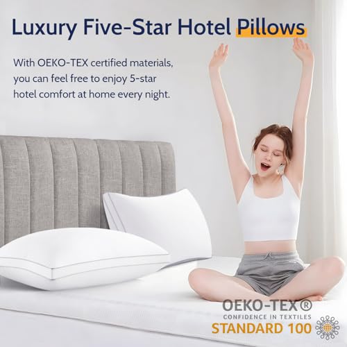 ROUMEA Pillows Queen Size Set of 2, Gusseted Bed Pillows for Sleeping 2 Pack, Luxury Hotel Quality, Supportive Queen Pillow with Soft Down Alternative for Back Stomach Side Sleepers, Machine Washable ROUMEA