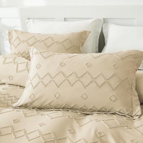EMME Boho Duvet Cover Set - Tufted Comforter Set with Boho Embroidery, All-Season Bedding for Twin, 1 Duvet + 1 Pillowcase (Beige) EMME
