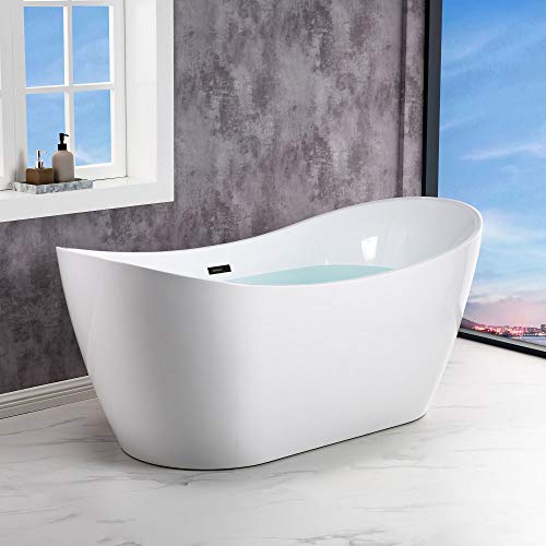 WOODBRIDGE 67" Acrylic Freestanding Bathtub Contemporary Soaking White Tub with Matte Black Overflow and Drain,B0010-MB WOODBRIDGE