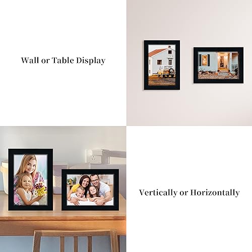 4x6 Picture Frame Set of 5, Wood Photo Frames for 4x6 Pictures Wall Gallery Black 4x6 Frames Tabletop or Wall Mount Display for Prints, Photos, Paintings, Landscape and Kids Artwork (Black) HappyHapi