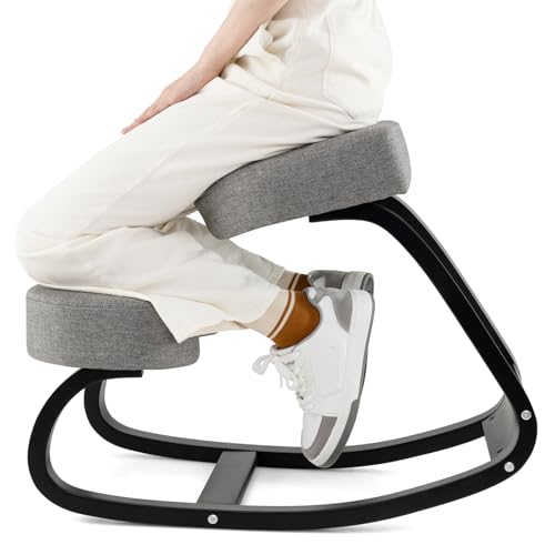 Giantex Ergonomic Kneeling Chair, Rocking Posture Chair with Padded Cushion, Knee Chair for Back Neck Pain Relief, Wooden Kneeling Desk Chair for Home Office Giantex