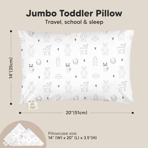 KeaBabies Toddler Pillow with Pillowcase, Jumbo 14X20 - Soft Organic Cotton Toddler Pillows for Sleeping - Machine Washable - Perfect for Travel, Toddler Bed Set (KeaFriends) KeaBabies