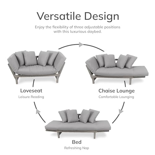 Cambridge Casual West Lake Mahogany Outdoor Convertible Sofa Daybed, Weathered Gray/Oyster Cushion Cambridge Casual