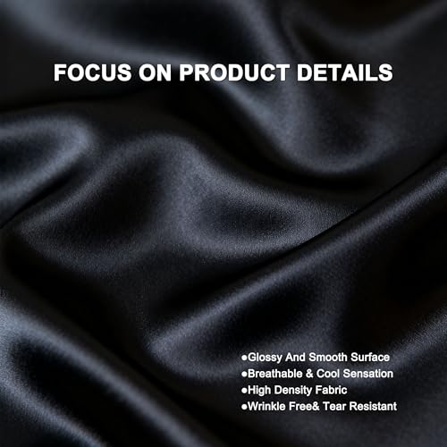 COZYXWORLD 4 Piece Satin Silky Sheet Set Queen Size, Deep Pocket Moisture Wicking Smooth Cooling Fabric Ice Silk Feel Hair Protection, Black COZYXWORLD