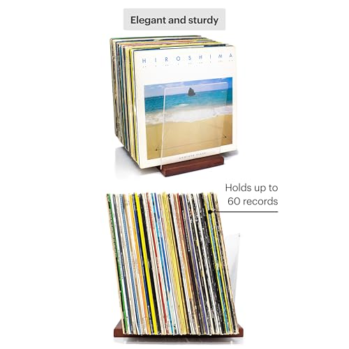 MÖNKE Premium Vinyl Record Storage - a Mid-Century Style Record Holder for Albums, 60-70 LP Capacity - Complements Any Record Player (Brown) MÖNKE