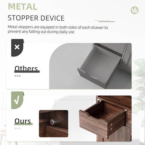 Shintenchi Floor Storage Cabinet, Bathroom Storage Organizer with Doors and Drawers, Freestanding Side Cupboard Pantry with Adjustable Shelf for Bathroom/Kitchen/Livingroom, Walnut Shintenchi