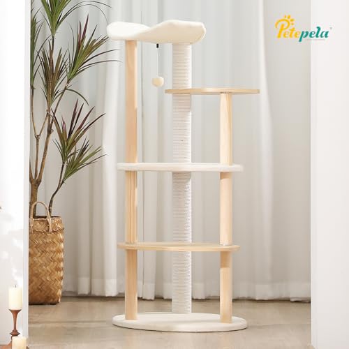 PETEPELA Cat Tree Cat Tower for Indoor Cats,5-Level Cat Play House Cat Activity Center with Scratching Posts Beige PETEPELA