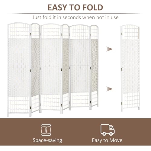 HOMCOM 6 Panel Room Divider, Folding Privacy Screen, 5.6' Room Separator, Wave Fiber Freestanding Partition Wall Divider, White HOMCOM