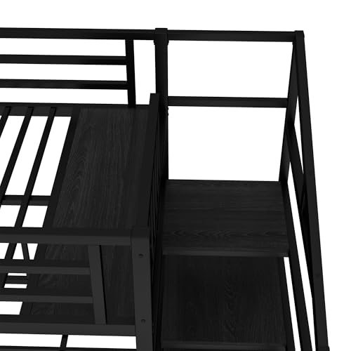Bellemave Twin Over Twin Over Twin Bunk Bed for 3 Kids, Heavy Duty Triple Bunk Beds with Storage Stairs, Desk and Guardrails, Noise Free Design Triple Bed Frame, Black Bellemave
