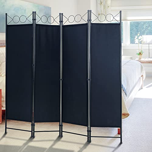 Room Divider 4 Panels 6FT Room Divider Wall Folding Privacy Screens with Steel Frame Freestanding Partition for Home Office Bedroom,Black NChanmar