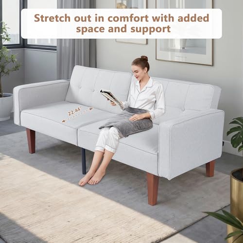 White Modern Guest Chair Sofa Recliner, Adjustable Cotton Fabric Futon Reclining Couch, Sofa Bed, Easy Assembly, Mid-Century Style Conference Seating for Office, Waiting Room, 68"L x 22.4"W x 28.7"H Generic