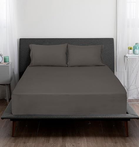 ROYALE LINENS 300 Thread Count 100% Long Staple Combed Cotton Sheet Set - 4 Piece Full Bed Sheets - 1 Fitted, 1 Flat, 2 Pillow Cases -Soft Cool & Crisp Sheet Set (Full, Grey) ROYALE LINENS