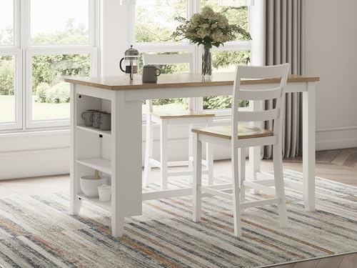 Signature Design by Ashley Gesthaven Farmhouse Counter Height Dining Table with 3 Shelves and Trestle Base, Light Brown & White Signature Design by Ashley