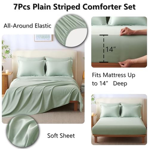 CozyLux King Size Comforter Sets - 7 Piece Bed in a Bag Sage Green Comforter Set with Sheets Luxury Bed Set All Seasons, Soft Bedding Set with Down Alternative Comforter, Sheets, Pillowcases & Shams CozyLux