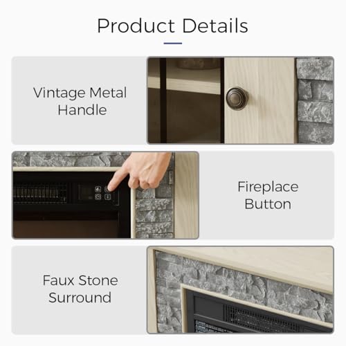 Hennhari TV Stand with Electric Fireplace & Storage Cabinet, Entertainment Center with 2 Glass Door, Faux Stone Media Console Table for Living Room (Cherry,58" with Fireplace) Hennhari