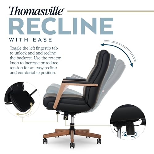 Thomasville® Fendley Ergonomic Vegan Leather Mid-Back Office Chair, Black/Brown Thomasville