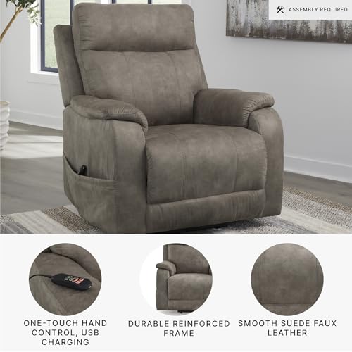 Signature Design by Ashley Crestmeade Modern Dual Motor Power Lift Recliner with Adjustable Backrest, USB Ports, Heat and Massage Function, Light Brown