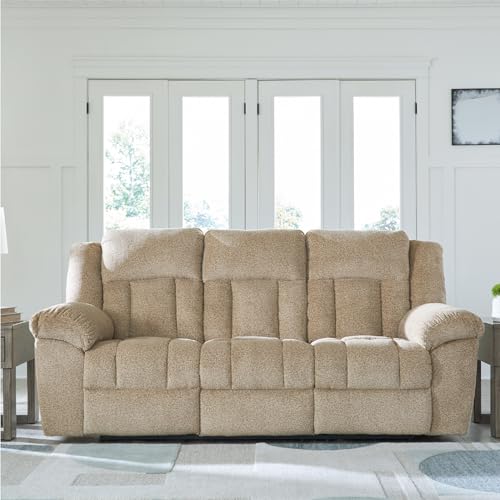 Signature Design by Ashley Tip-Off Classic Wall Hugger Power Reclining Sofa with Adjustable Headrest and USB Ports, Light Brown Signature Design by Ashley