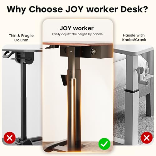 JOY worker Height Adjustable Rolling Laptop Desk with Shelf,Mobile Standing Desk,Pneumatic Mobile Laptop Table with Wheels for Couch Home Office School,Holds Up to 22lbs,Dark Walnut JOY worker