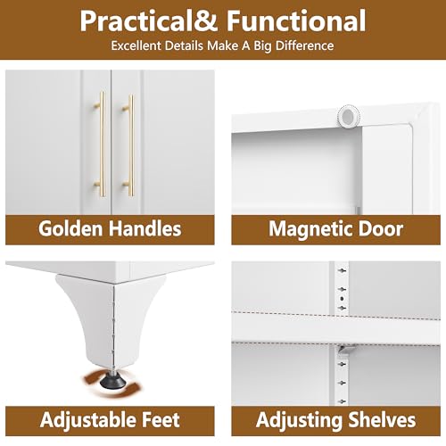 Polup Kitchen Pantry Cabinet, 90" Tall Metal Pantry Cabinet, Food Cupboards with Doors and Shelves, Freestanding Storage Cabinets for Dining, Living Room, 16"D x 32"W x 90"H, White, Assembly Required Polup