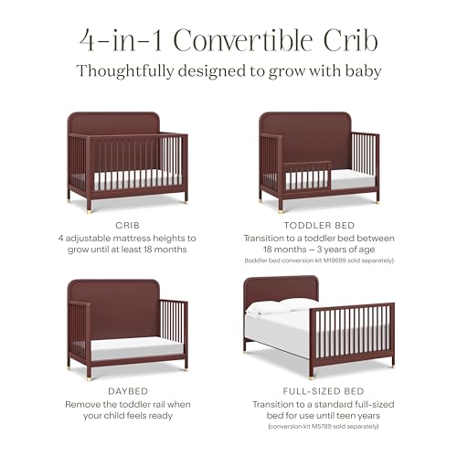 Namesake Brimsley Tambour 4-in-1 Convertible Crib in Crimson, GREENGUARD Gold Certified NAMESAKE