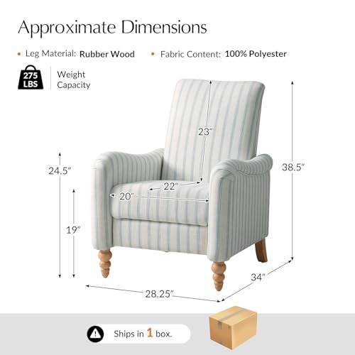 HULALA HOME Farmhouse Recliner Chair with Solid Wood Spindle Legs, Striped Push Back Recliner Armchair with Adjustable Backrest & Footrest, Comfy High Back Lazyboy Single Sofa for Living Room, Blue