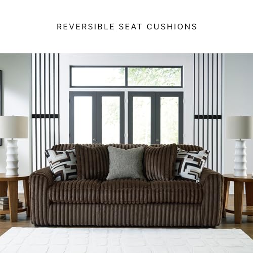 Signature Design by Ashley Maitelynn Contemporary Sofa with Accent Pillows, Reversible Cushions and Sloped Arms, Light Gray Signature Design by Ashley