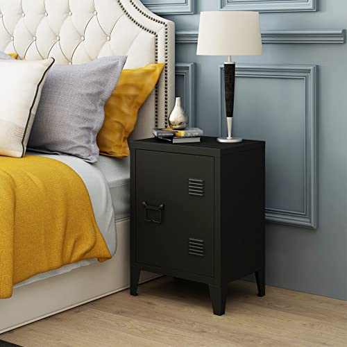 MIOCASA Nightstand Modern End Side Table Steel Bedside Storage Cabinet with Shelf Easy Assembly for Living Room Bedroom (Black) MIOCASA