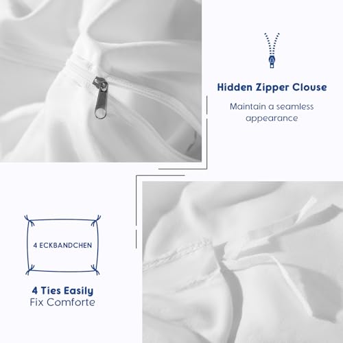 SONORO KATE 100% Egyptian Cotton Duvet Cover King Size, 1000 Thread Count Sateen Duvet Cover, Soft, Breathable Cotton Comforter Cover with Hidden Zipper Closure - 3 PC (White,King) SONORO KATE