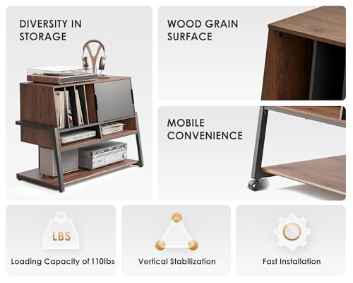 FITUEYES Design Record Player Stand,Entertainment Center up to 120 pcs, Large Mid Century Turntable Stand for Living Room Bedroom, Eiffel Series FITUEYES
