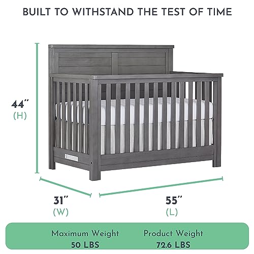 Evolur Belmar Flat 5-in-1 Convertible Crib in Rustic Grey, Features 3 Mattress Height Settings, Greenguard Gold Certified, Made of Kiln-Dried Hardwood Evolur