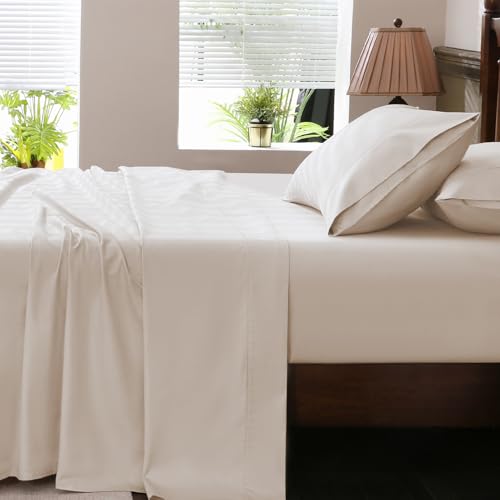 Overket Extra Deep Pocket King Sheets 18-24 Inch 100% Egyptian Cotton 1000 Thread Count Sateen Weave Soft Breathable 4 Pieces(King,Linen) Overket