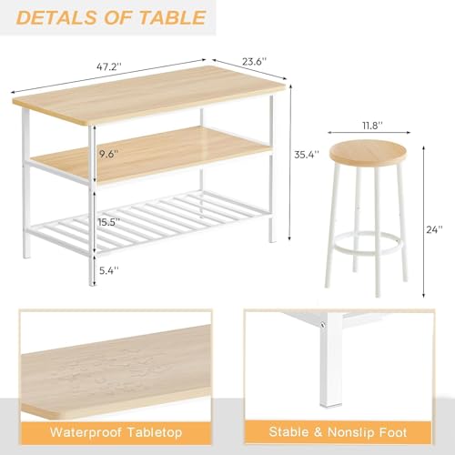 AWQM 3-Piece Beige Bar Table Set with Storage & Stools for Small Spaces AWQM