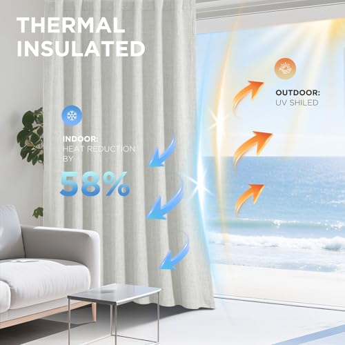 Joydeco Blackout Curtains for Bedroom - 84 Inch Long 100% Light Blocking 2 Panels Set White Drapes, Thermal Insulated Room Darkening Curtains, Linen Textured for Living Room, Rod Pocket & Back Tabs Joydeco