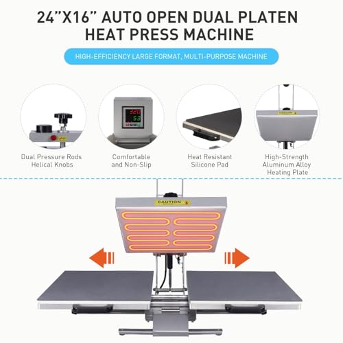 TLSols 24”x16” Commercial Heat Press Machine, Auto Open, for T-Shirts, Garments, Bags, Textile, Curtains, Digital Industrial Sublimation Printer for Sublimation, Vinyl, Heat Transfer Projects TLSols