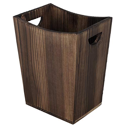 SEHERTIWY Wood Trash Can, Farmhouse Wastebasket Bin for Bathroom, Office, Bedroom, Living Room, Small Square Rustic Garbage Container (Wood-Brown) SEHERTIWY