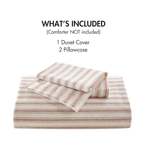 Madison Park Duvet Cover Set for Hot Sleepers - Linen Cotton Rayon Blend, King Size 3 Piece Set with Shams - Lightweight & Breathable Bedding, Terracotta Striped Design Madison Park